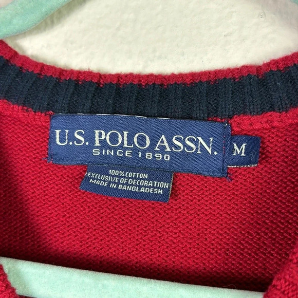 U.S. Polo Assn. Red 100% Cotton V-Neck Cable Knit Sweater Vest Size M - Picture 3 of 8